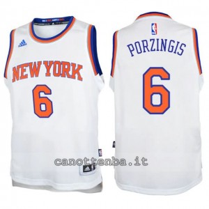 canotta bambino new york knicks kristaps porzingis #6 bianca